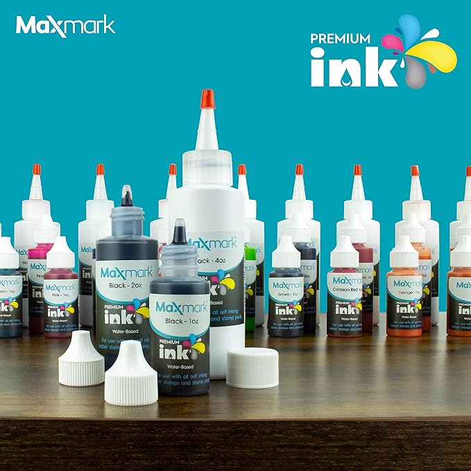 MaxMark Premium Refill Ink for self Inking Stamps and Stamp Pads, Blue Color - 1 oz.