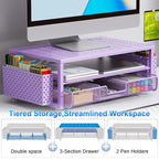 gianotter Desk Organizers and Accessories, Monitor Stand with Drawer and 2 Pen Holder, Purple Desk Accessories, Computer Stand Suitable for Offices and Dormitories (Purple)