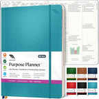 Purpose Planner Notebook B5 Hardcover 7.5”x9.8”- Teal Undated Daily, Weekly, and Monthly 2025 - Productivity & Goal Setting Tool for Work, Home, and Self-Care - ADHD & Journal for Adults