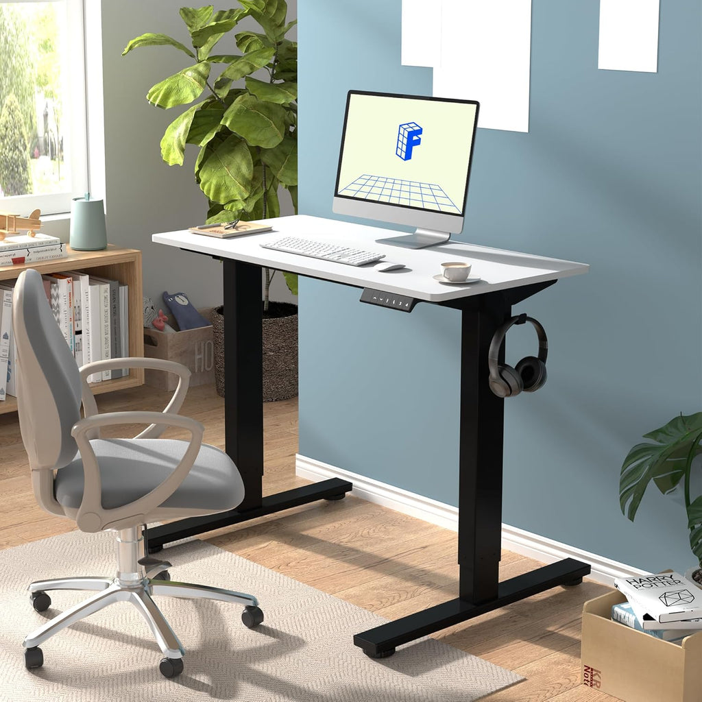 FLEXISPOT EN1 Whole-Piece Standing Desk, 40" x 24" Electric Height Adjustable Heavy Duty Steel Stand Up Desk (Black Frame + White Top, 2 Packages)