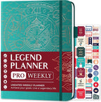 Legend Planner PRO – Deluxe Weekly & Monthly Life Planner to Increase Productivity and Hit Your Goals. Time Management Organizer Notebook – Undated – 7 x 10" Hardcover + Stickers – Viridian Green