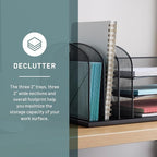 Safco Onyx Desk Organizer, 3 Vertical Compartments and 3 Trays, Office and Classroom Mailbox , Paper and Mail Sorter, Steel Mesh, Black