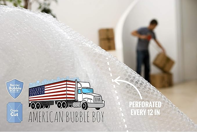 4 large rolls of Bubble Wrap total 700 feet, small bubble wrap 3/16 cushioning, 700 ft, heavy duty, perforated Every 12" Made in the USA by American Bubble Boy, bulk bubble wrap for moving, shipping