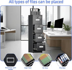 4 Drawer File Cabinet, Metal Vertical Filing Cabinet with 4 Lock,Office Home File Cabinet with Name Card Holder for A4 Letter/Legal Size, 14.96" W x 17.72" D x 55.2" H, Assembly Required(Black)