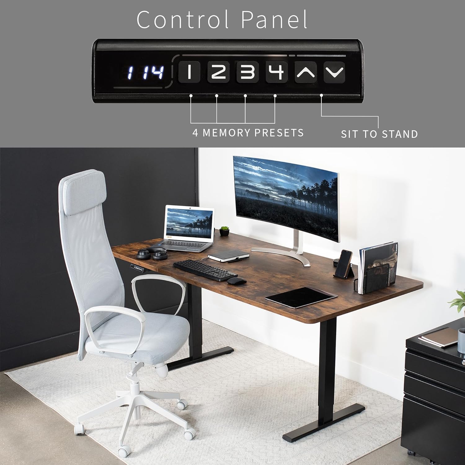 VIVO Electric 71 x 36 in Rustic Standing Desk, Memory Height Adjustment, 1B Series, Vintage Brown Top Black Frame, DESK-KIT-1B7N-36