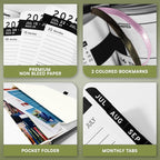 Ensight 2025-2026 HARDCOVER Leather Planner Weekly & Monthly - 8.5x11 Inches - Academic Planner Business Personal or Student - Pen Holder, Thick Paper, July 2025 - June 2026 (Olive Green)