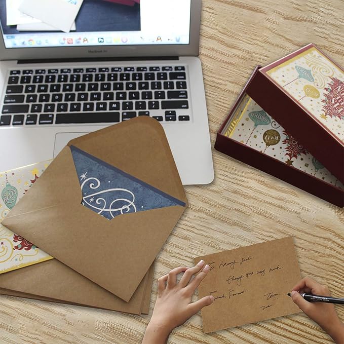 100 Qty 5.25 x 7.25 inches Printable A7 Invitation Envelopes & 100 Qty Flat Cards, Self Seal 120GSM Brown Kraft Paper Envelopes for Invitations, Papers, Photos, Documents, Wedding