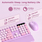 Wireless Keyboard and Mouse Combo-Round Keycaps, Full-Size Retro Typewriter Keyboard with Detachable Wrist Rest, Sleep Mode & Tilt Legs, 2.4GHz Cordless Connection for Mac/Windows/PC (Lavender Purple)