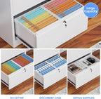 Metal 2 Drawer Lateral File Cabinet with 2 Lock - Wide Filing Cabinet for Letter/Legal/F4/A4 Hanging Files - Includes Business Card Holder,Home Office School Storage,White