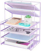 6-Tier Letter Tray Paper Organizer, Desk Organizers and Accessories, Desktop File Organizer, Office Desk Accessories for Office Supplies(Purple)