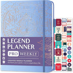 Legend Planner PRO – Deluxe Weekly & Monthly Life Planner to Increase Productivity and Hit Your Goals. Time Management Organizer Notebook – Undated – 7 x 10" Hardcover + Stickers – Periwinkle