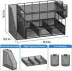 Desk Organizer and Accessories, 4-Tier Desktop File Organizer with Drawer and 2 Pen Holders, Office Desk Accessories for Office Supplies(Black)