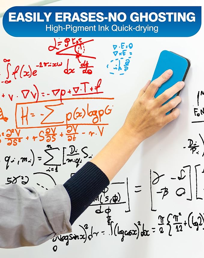 SFAIH Dry Erase Markers Chisel Tip with Magnetic Whiteboard Eraser, 36 Bulk 12 Assorted Colors White Board Markers for Teachers, Versatile Lines, 1s Quickly Dry, Perfect for Classroom and Office