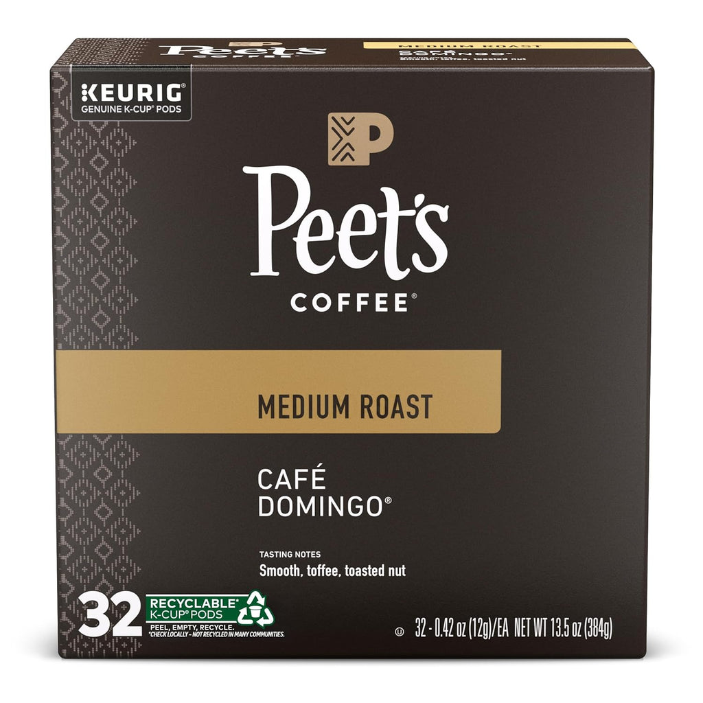 Peet's Coffee, Medium Roast Keurig K-Cup Pods - Café Domingo 32 Count (1 Box of 32 K-Cup Pods)