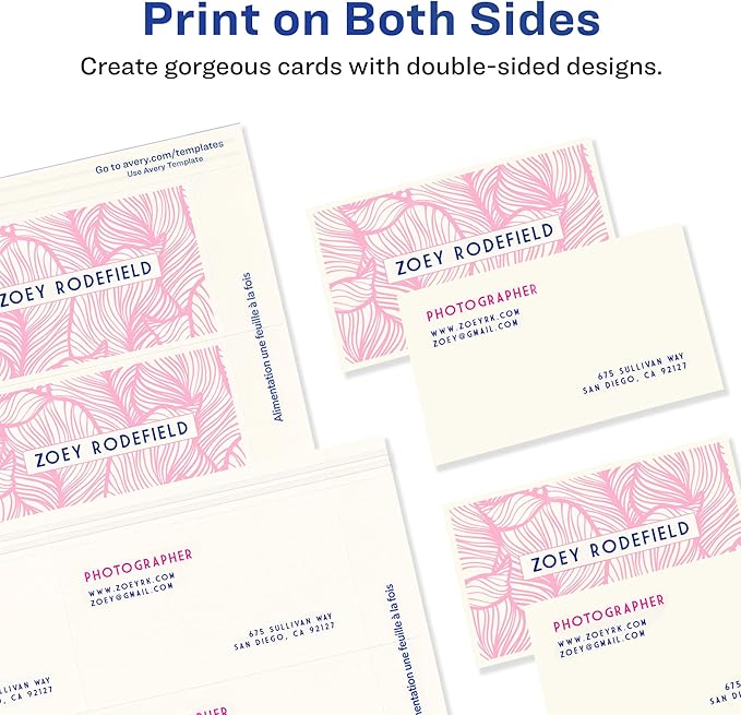 Avery Clean Edge Printable Business Cards with Sure Feed Technology, 2" x 3.5", Ivory, 200 Blank Cards for Inkjet Printers (08876)