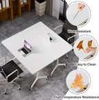 Folding Conference Table, Modern Large Conference Room Tables with Flip-Top Design, Foldable Conference Table Meeting Table with Wheels, Mobile Seminar Training Tables for Office Classroom (8, White)