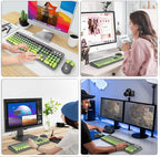 FOPETT Wireless Keyboard and Mouse Combo, 104 Keys Full-Sized 2.4 GHz Round Keycap Colorful Keyboards, USB Receiver Plug and Play, for Windows, Mac, PC, Laptop, Desktop (GreyGreen)