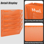 EASEPRES 5 Pocket Mesh Hanging Wall File Organizer, Wall Mounted Mail Paper Document Folder Holder, Clipboard Storage Organization Magazine Rack with Nametag Label for Office Home School, Orange