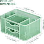 Marbrasse Mesh Desk Organizer, Pen Organizer with 2 Drawer, Multi-Functional Pencil Holder, Desk Organizers and Accessories with 5 Compartments + Drawer for Office Art Supplies (Green)