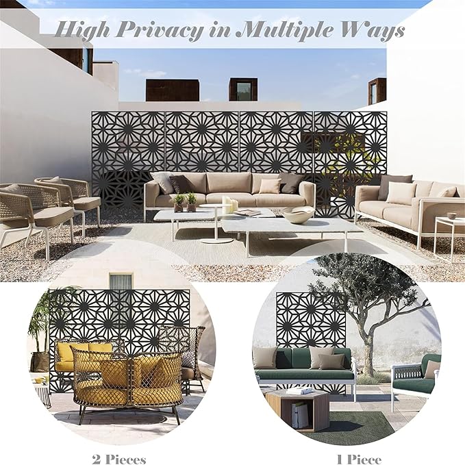 NicBex Room Divider 1 Panel Room Dividers with Flowers Pattern Design Partition Room Dividers and Metal Privacy Screens Wall Divider for Outdoor, Room Separation,48.31" W x 15.75" D x 70.75" H, Black