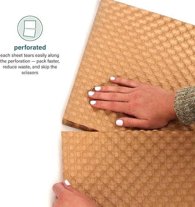 Elementree Paper Bubble Wrap Sheets for Packing, Moving, & Shipping - 12" x 12" x 250' - Eco-Friendly Kraft Bubble Paper - Recyclable Cushioning Wrap - Made in the USA (01913)