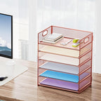 Marbrasse 2 Pack Desk Organizer with Handle, 6 Tier Paper Letter Tray, Mesh Desk File Organizer for Office, School and Home - Rose Gold