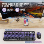 Wireless Keyboard and Mouse Combo, 2.4 GHz Wireless Full-Sized Typewriter Keyboard with Round Keycaps for Windows, Computer, Desktop, PC, Laptop (BlackPurple)