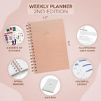 Clever Fox Planner 2nd Edition Spiral – Colorful Weekly & Monthly Goal Planner, Time Management & Productivity Organizer, Undated (Rose Gold)