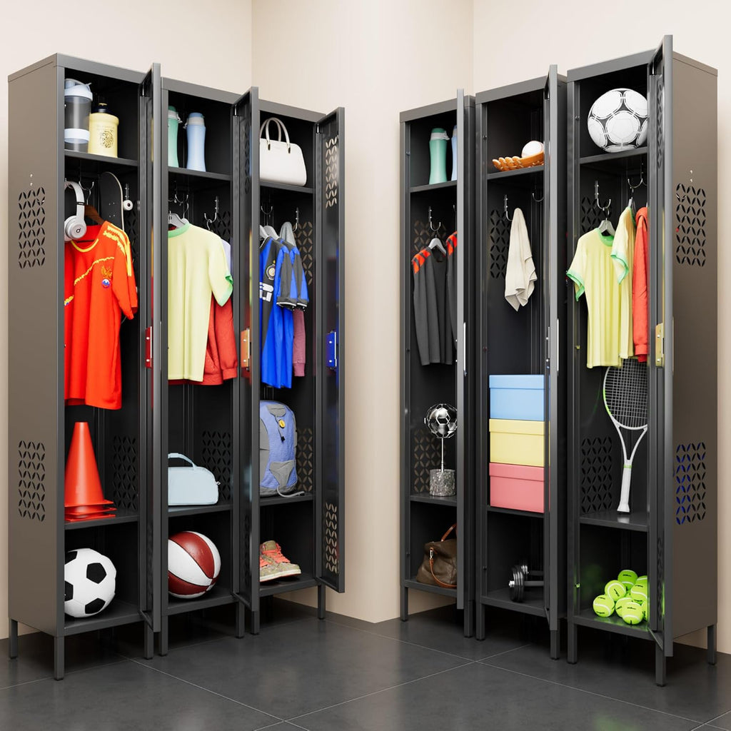 1 Door Metal Locker with Adjustable Shelves and 3 Hooks,Metal Lockers for Employees for Gym,School,Office,Home,Garage,Assembly Required,Black