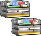 3-Tier Paper Letter Organizer Tray with Handle, Mesh Desk File Organizer for Office, Home, School - 2 Pack, Black