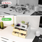 Wisuce Desk Organizer with Drawers - Bamboo Desktop Organizer Storage | White-Natural Wood Desk Drawers Organizer for Bills, Office Supplies, Cosmetics, Seals No Assembly Required