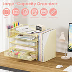 Desk Organizers and Accessories, 5-Tier Paper File Organizer with Drawer & Pen Holder, Office Desk Accessories Workspace Desktop Organizer for Office Supplies(Gold)