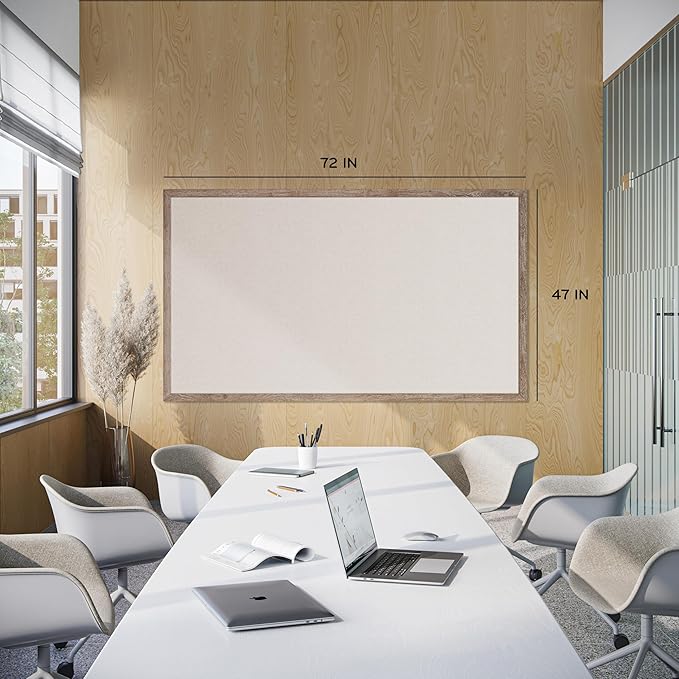 U Brands Linen Bulletin Board, 72"x47", Rustic Wood Style Frame, Industrial Grade Pinning Surface