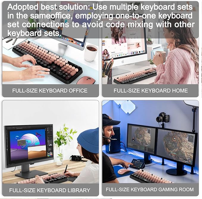FD Wireless Keyboard and Mouse Combo - 2.4G Full-Sized Cute Colorful Mouse and Keyboard with 104 Round Keys Retro Typewriter Keyboard for Laptop/Windows/PC - Black Gradient