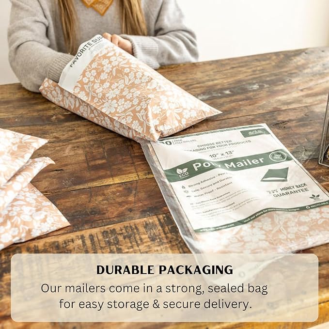 Poly Mailers 10x13 Inch 50 Pack Medium Shipping Bags Strong Thick Mailing Envelopes | Self Sealing Adhesive | Waterproof & Tear Resistant | Small Business Packaging for Clothing - Floral Dusty Pink