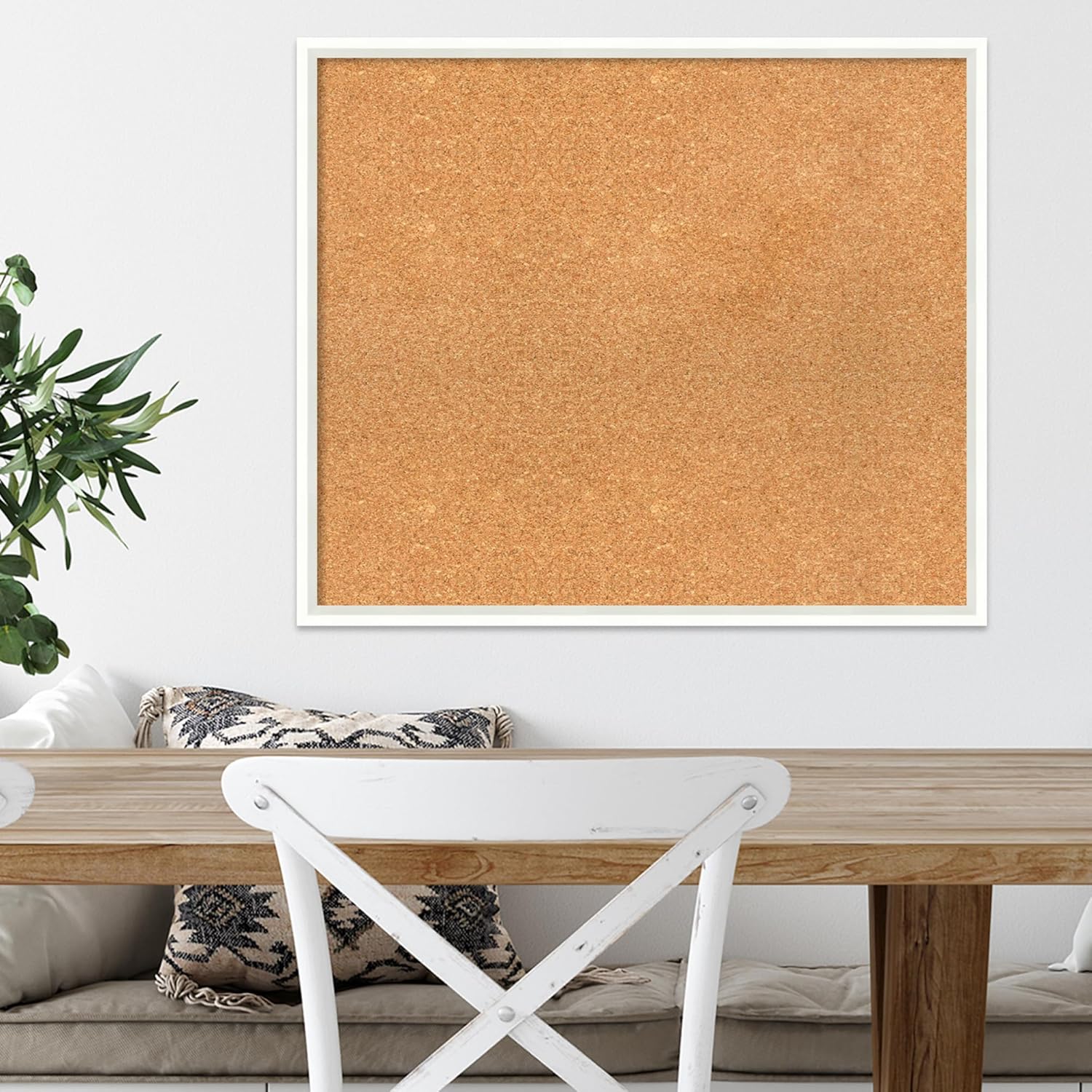 Amanti Art Natural Cork Board for Wall, 23x27 Vision Board with White Frame, Medium Corkboard Office Decor for Home Organization, Modern Corkboard Pinboard to Display Items for Home Organization in