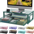gianotter Computer Monitor Stand Riser, office organizer with Drawer, Office Organizers Storage for Classroom Office Supplies (Dark Green)