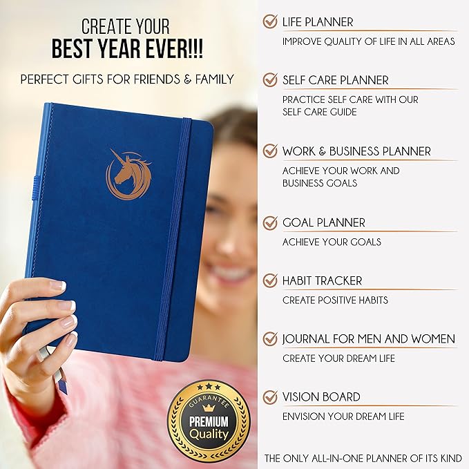 Life Planner - Undated Daily, Weekly & Monthly Planner with Budget Section | A 12 Month Journey to Increase Productivity & Happiness | Life Organizer & Gratitude Journal - Horizontal Format