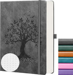 ZXHQ B5 Bullet Dotted Journal Notebook:150gsm Thick Paper, 256 Pages, Dot Grid Hardcover, Tree of Life Design, Fine Inner Pocket - 7.7" × 10" Dark Grey