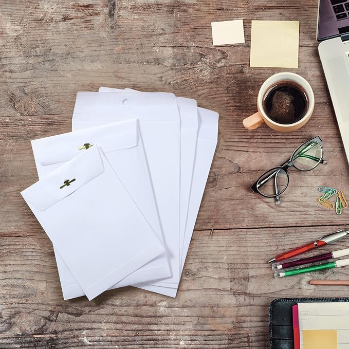 Frienda 4 Sizes Clasp Envelopes Kraft Paper Catalog Clasp Envelope with Closure for Filing, Storing or Mailing Documents, 50 Pieces(5 x 7 In, 6 x 9 In, 9 x 12 In, 10 x 13 In,White)