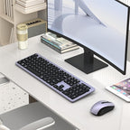 Wireless Keyboard and Mouse Combo, COVEVA 2.4GHz Wireless Keyboard Mouse with USB Receiver, Water-Dropping Keycaps, 104 Keys Full Size with Number Pad for PC Laptop Computer Desktop(Black Purple)