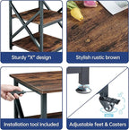 23.6 x 23.6 Inches Large Printer Stand, 3 Tier Square Printer Table with Height Adjustable Storage Shelf, Rolling Printer Cart with Industrial Wheels for Home Office - Rustic Brown
