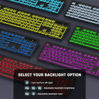Large Print Wireless Keyboard and Mouse - 7 Colors Backlit Keyboard, Oversize Letters Keys Easy to See and Type, Rechargeable Keyboard and Mouse with Light Up Key, Compatible for PC, Windows, Gaming