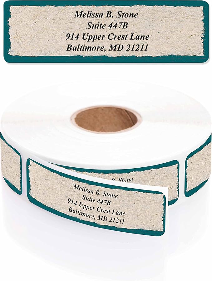Natural Kraft Parchment Rolled Address Labels with Elegant Plastic Dispenser