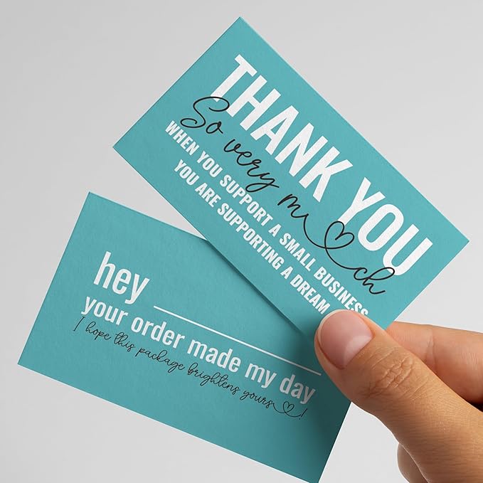 ITZAMNA Thank you for supporting small business cards Customer appreciation note cards Pink Script with Heart Pack of 100 Bird egg color