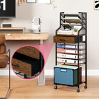 SWTYMIKI 10-Tier Rolling File Cart - Mesh Paper Organizer with Drawer and Hanging File Folders on Lockable Wheels, Wood Teacher Cart for Office Organization, Storage in Home, Studio, School, Espresso