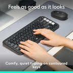 Logitech POP ICON Keys Wireless Bluetooth Keyboard, Comfortable Typing, Programmable Keys, Easy-Switch Between up to 3 Devices, for Laptop, Tablet, PC – Graphite and White