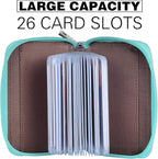 Easyoulife Genuine Leather Credit Card Holder Zipper Wallet With 26 Card Slots