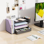 Wood Desk Organizers and Accessories with File Holder, 4-Tier Desk Accessories & Workspace Organizers with Drawer and Pen Holder, Paper Organizer for Office Supplies (Black)