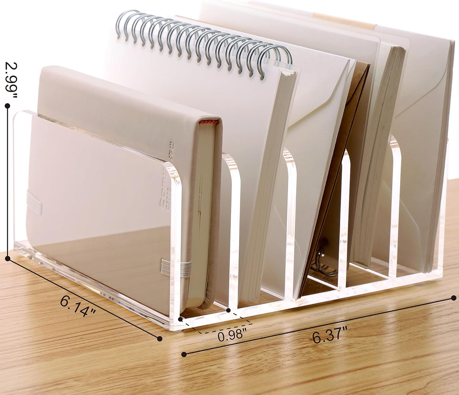 SANRUI Acrylic Desk File Organizer Holder, 5 Upright Clear Desktop Mails Sorter Document Magazine Storage Organization Letter Folder Racks for Home, Office & Classroom